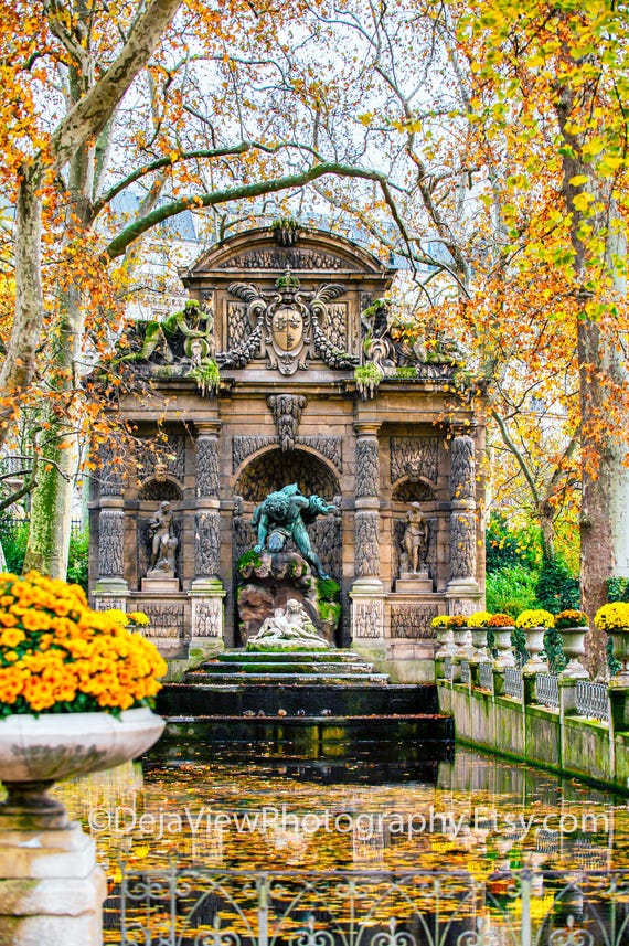 メディチ家の噴水、リュクサンブール公園、パリの写真、フランスの壁画