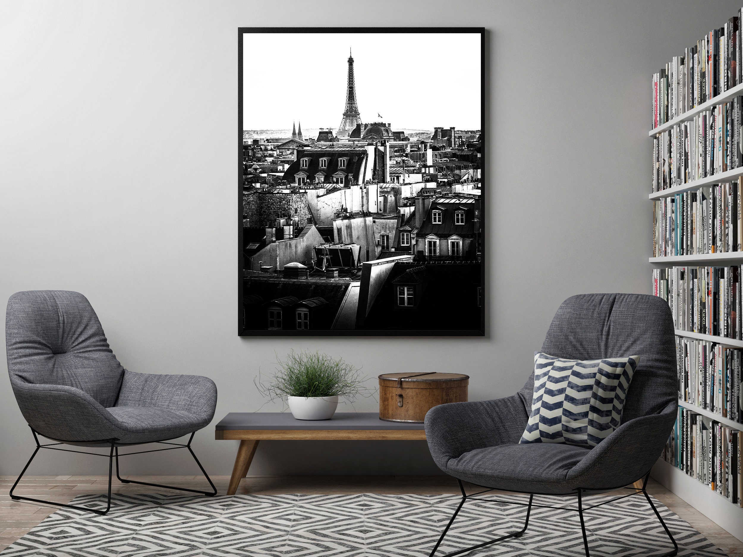 エッフェル塔の白黒パリ写真プリント：パリの屋根 - Etsy 日本