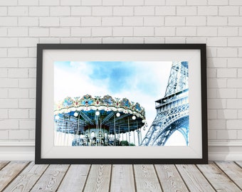 Paris Carousel, Paris Nursery Art, Paris Prints, Paris Blue Decor, Eiffel Tower Wall Art, Paris Pictures, Paris Home Decor, Baby Room Decor