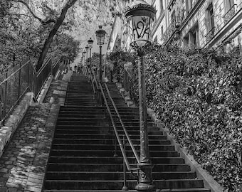 Montmartre Steps, Paris Photography, Black and White Art