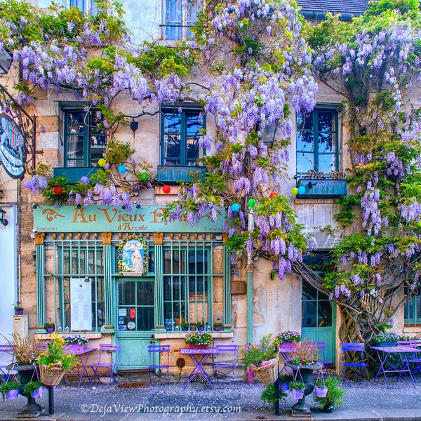 Au Vieux Paris, Wall Art, Paris Sidewalk Cafe, Paris Cafe Art, Paris Wall Art, Paris Photography, Paris Art Print, Floral Photography