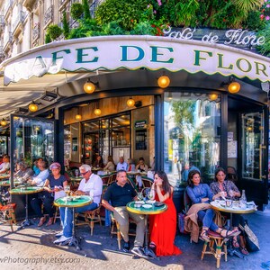 Cafe de Flore Parijs, Cafécultuurfoto's, Lifestylefoto's, Restaurantfoto's, Foto van Parijs, Fotografie van Parijs, Decor van het Huis van Parijs, Kunst aan de Muur