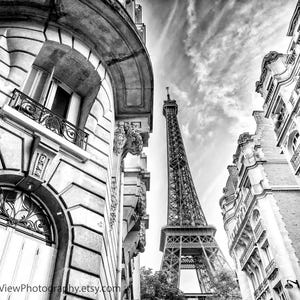 Eiffel Tower Haussmannian Architecture Print, Black and White Paris Decor, Eiffel Tower Print, French Decor, Paris Home Decor,  Wall Art