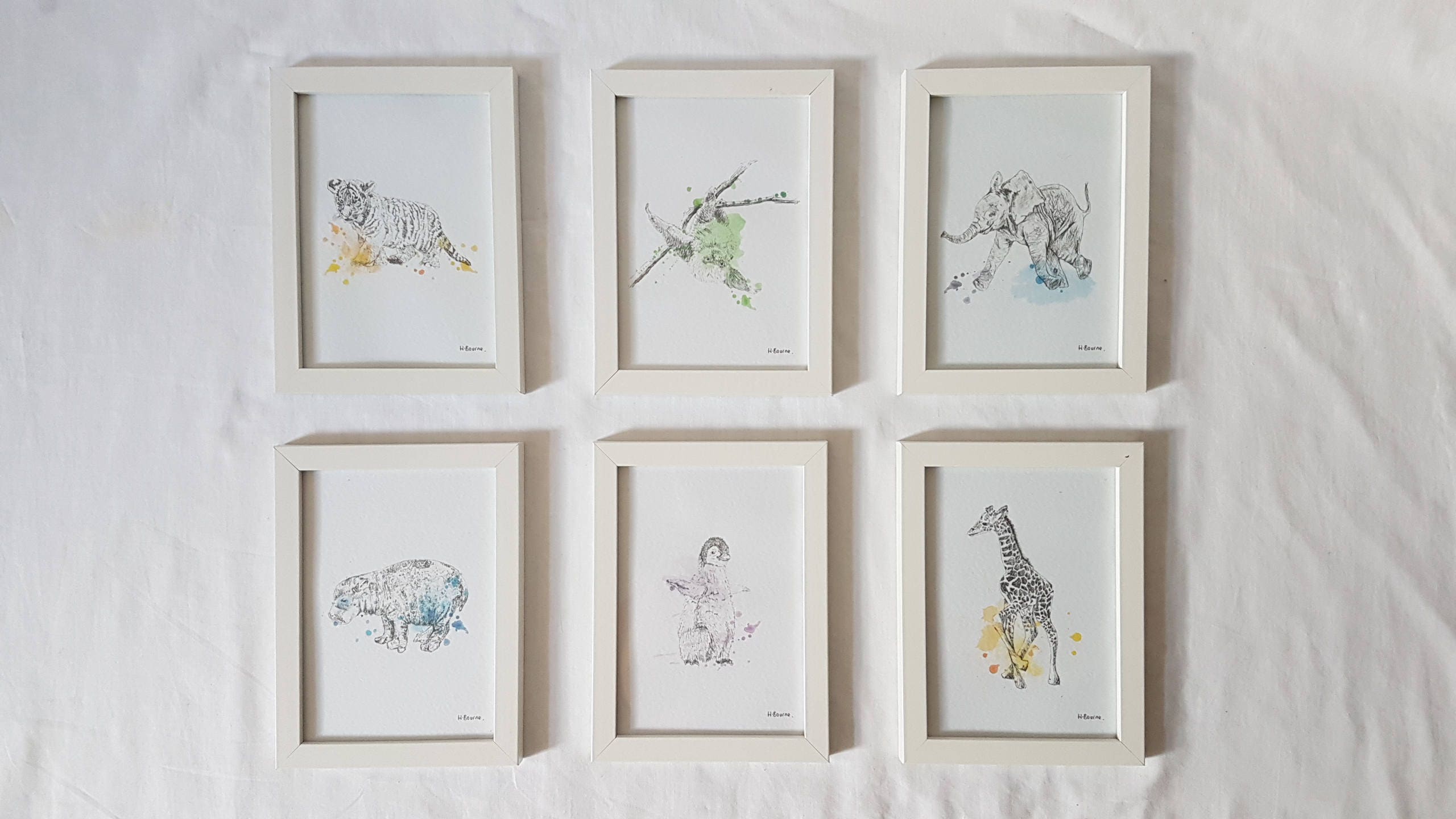 Hand drawn Zoo Animal Prints or in Frames. Hippo Elephant Etsy