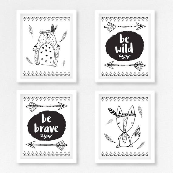 Black And White Nursery Prints Tribal Nursery Wall Art Etsy