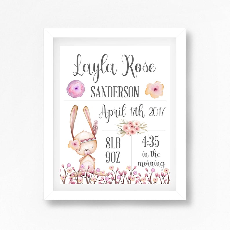 Printable Template Print Instant Download Personalized Beige Bunny Nursery Art Print Baby Girl and Boy Nursery Decor