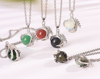 Dragon Claw Gemstone Necklace Dragon Claw Crystal Sphere Ball Necklace Pendant Bulk Wholesale b63