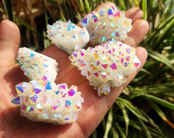 Angel Aura Quartz Cluster Angel Aura Crystal Cluster Rainbow Crystal Geode For Gift Home Decor b121