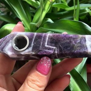 Crystal Pipe Natural Quartz Pipe Gemstone Pipe Stone Pipe Sparkle Pipe Cute Pipe Rose Quartz Obsidian Labradorite Amethyst Pipe For Gift 12# amethyst