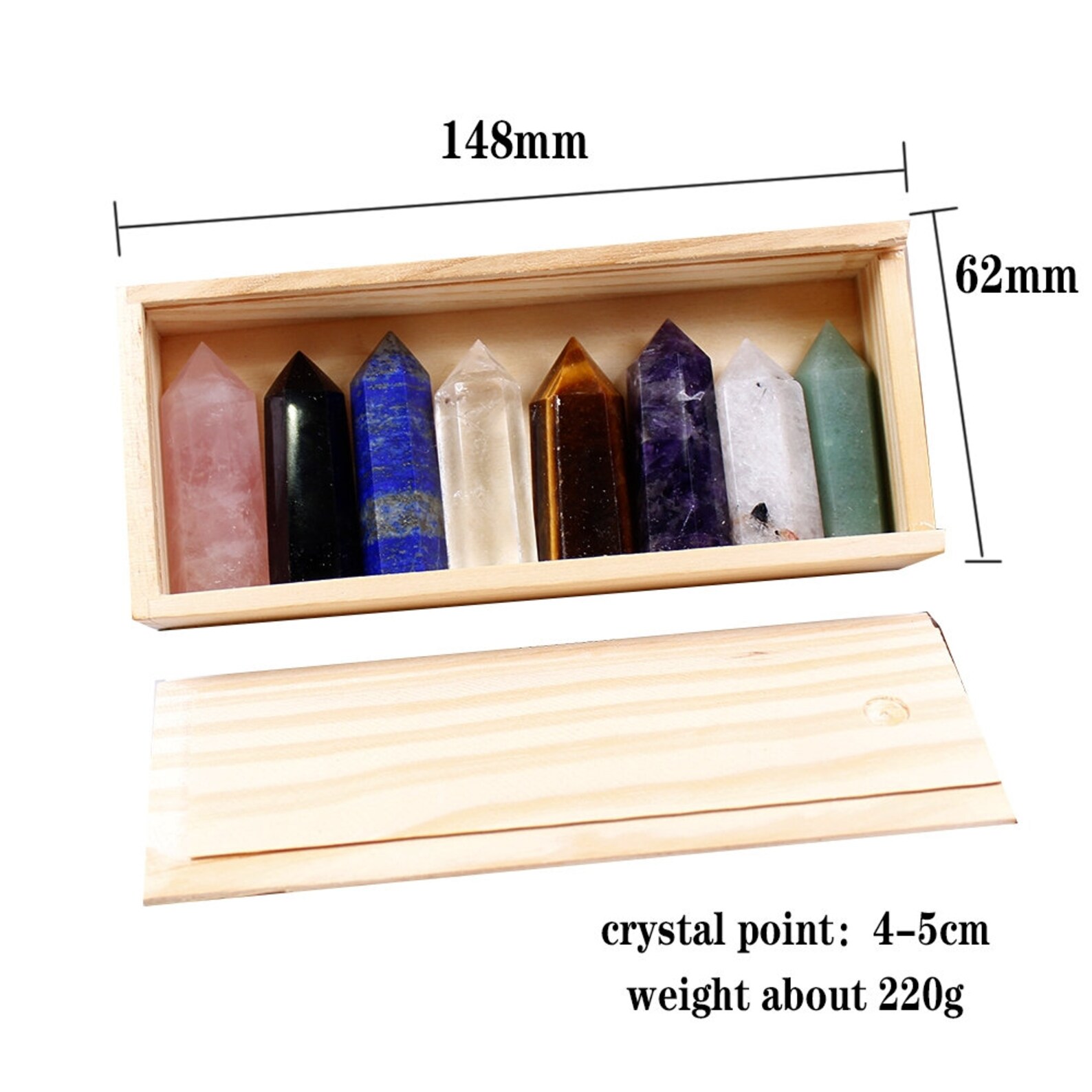 Wooden gift 1 set crystal box crystal quartz point healing Etsy