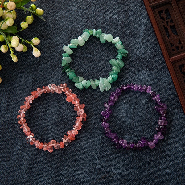 Gemstone Chip Bracelet Stretchy Crystal Chip Beads Bracelets For Gift Amethyst Citrine Rose Quartz Malachite Turquoise Bulk Wholesale b12