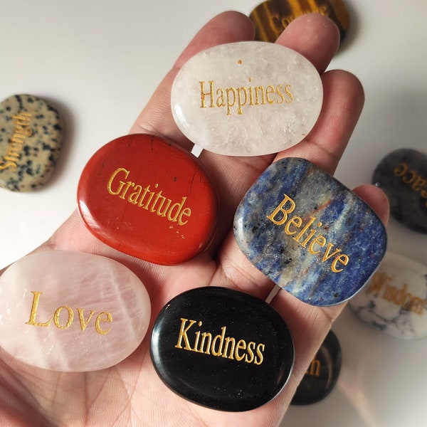 Engraved Word Stone Anxiety Worry Stone Inspirational Crystal Stones Pocket Stone Healing For Gift Bulk Wholesale