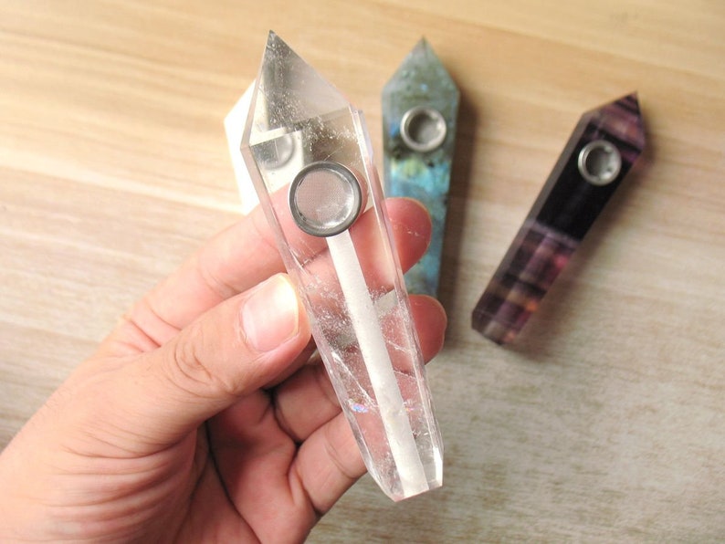 Crystal Pipe Natural Quartz Pipe Gemstone Pipe Stone Pipe Sparkle Pipe Cute Pipe Rose Quartz Obsidian Labradorite Amethyst Pipe For Gift 13# clear quartz