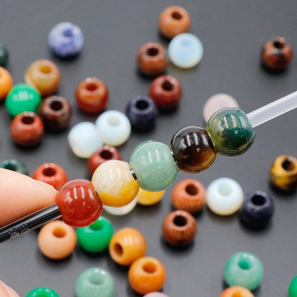 12mm Gemstone Big Hole Beads Round Beads Hole 5mm Crystal Large Hole Ball Beads Bulk Wholesale b36