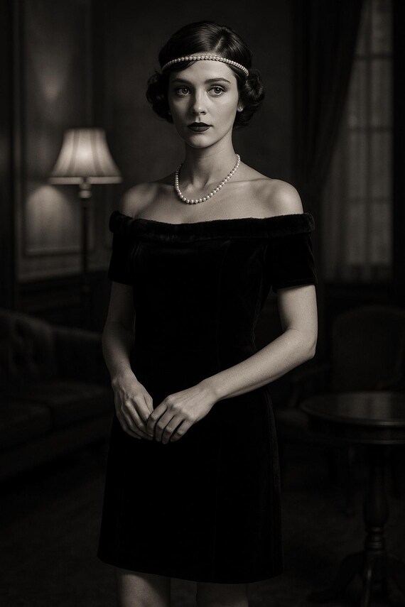black usher dresses 1950s Frank Usher Black Panne Silk Velvet Dress main image 1