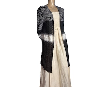 Original MISSONI Italy – Black & Cream Open Knit Cardigan Coat | Vintage Designer Lightweight Jacket | Nylon Rayon Viscose | Size M