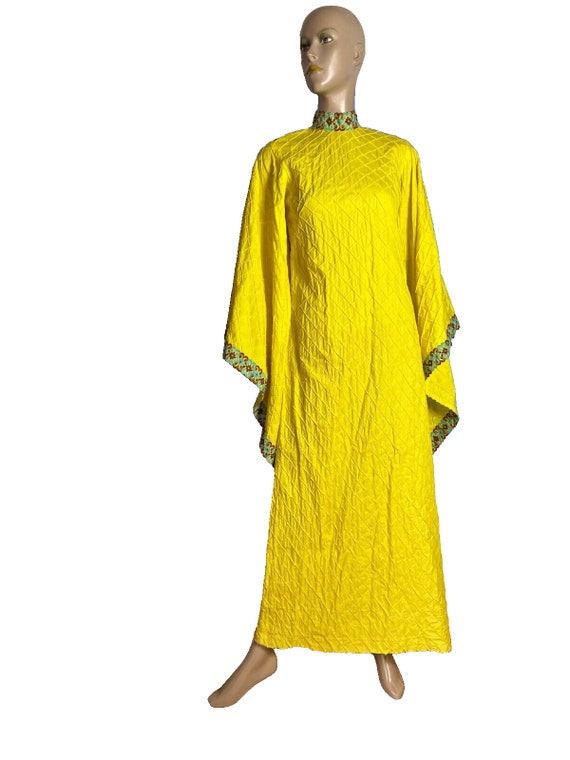 Maxi dress evening dress yellow lace cotton flutt… - image 2