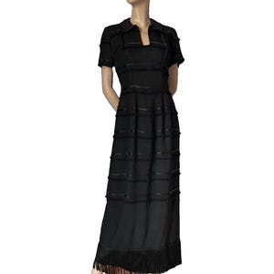 Original 1920s silk maxi dress black with fringes | Vintage Kramer dress | Quiet Luxury | Gatsby flapper evening dress size 8 38