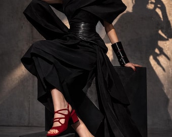 Vintage 1990s IMMAGINI Red Suede Strappy Mules – Made in Italy – Size EU 41 – Sculptural Heels – Square Toe Sandals – Summer Statement Shoes