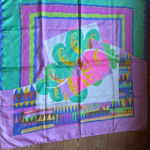 Silk scarf Louis Féraud pastel shades geometric rare vintage 88 x 88 rare find