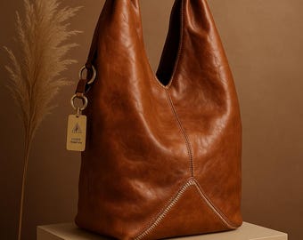 Gianni Segatta Brown Leather Hobo Bag – Italian Designer Shoulder Bag, Oversized Quiet Luxury Tote, Vintage Style