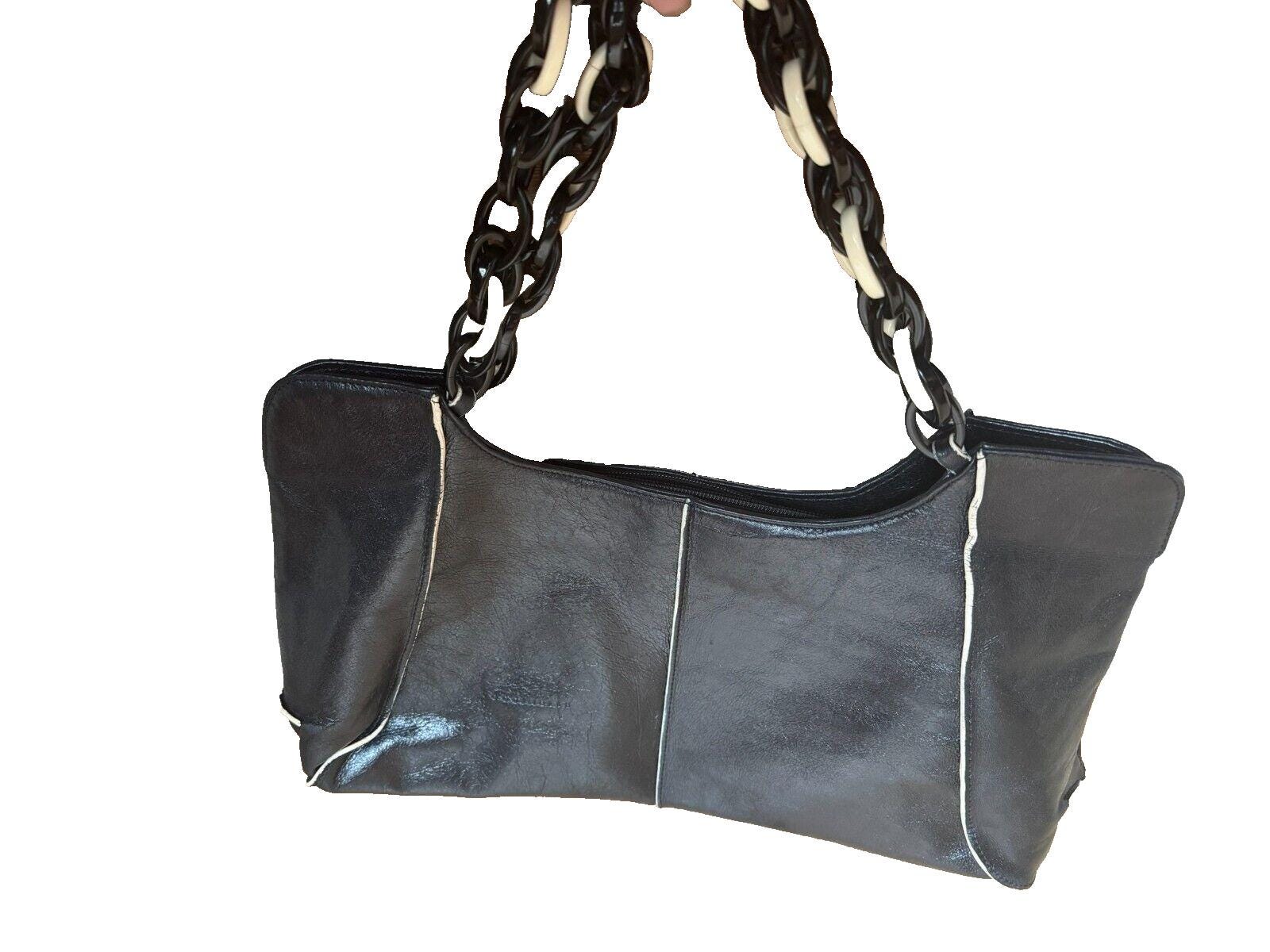 Coccinelle Shoulder Bag Hobo Black Leather Plastic Chain