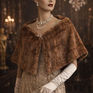 Vintage Fur Cape 1920s 1930s Mink Stole Brown Fur Shawl Art Deco Wrap Old Hollywood Fur Capelet Rare Fur Shoulder Wrap