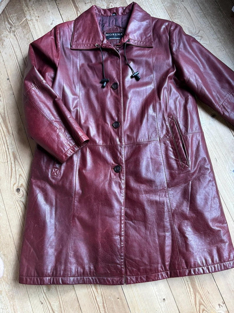 Vintage Burgundy Lamb Leather Coat Women 90s Oxblood Leather Jacket Minimalist Quiet Luxury Long Leather Coat EU 38 40 42 US M/L Bild 2