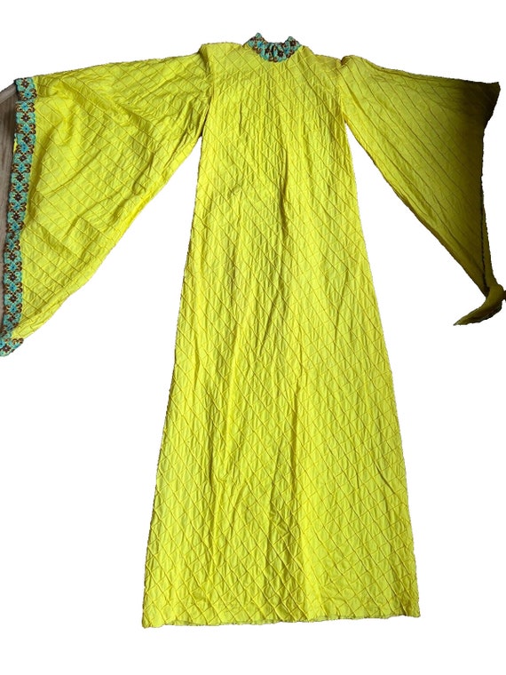 Maxi dress evening dress yellow lace cotton flutt… - image 1