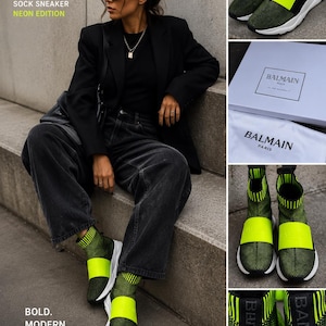 Balmain Paris Neon Knit Sock Sneakers EU 40 US 9.5 Dam 7.5 Herr Unisex Designerskor med Box Lyxiga Statement Sneakers