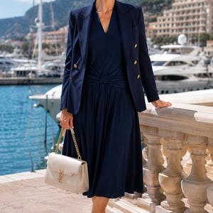 escada blue dress Ella Navy Cinched Waist