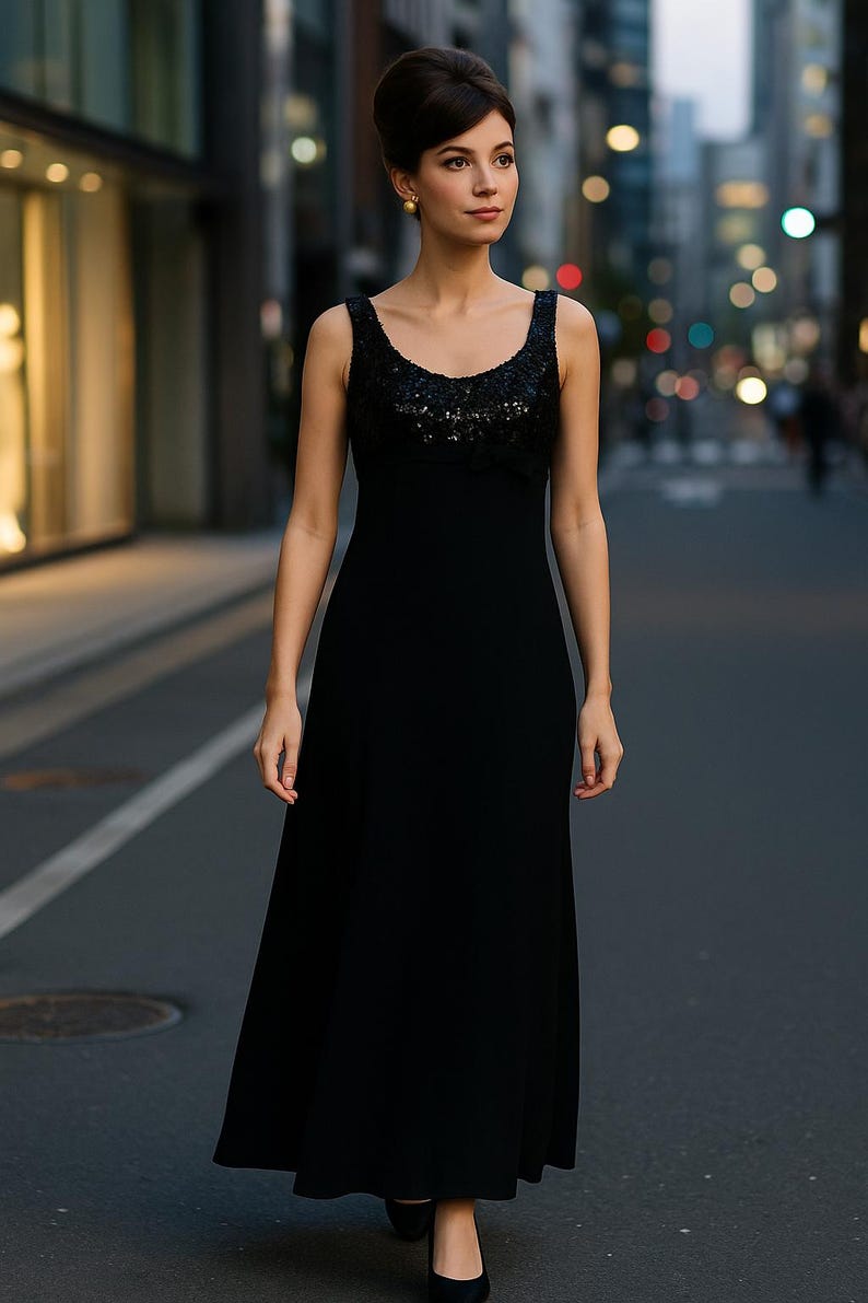 Authentic 1920s 1930s Art Deco Black Silk Crepe Evening Dress Empire ...