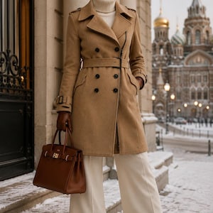 Blonde No.8 Camel Wool Military Trench Coat XS S Zipper Belted Designer Jacket Equestrian Quiet Luxury Winter Coat