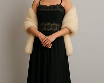 Abito lungo vintage in pizzo nero di Arlette Beressi Paris, prodotto in Francia, elegante abito da sera anni '70, boutique francese XS S