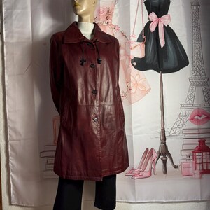 Vintage Burgundy Lamb Leather Coat Women 90s Oxblood Leather Jacket Minimalist Quiet Luxury Long Leather Coat EU 38 40 42 US M/L Bild 4