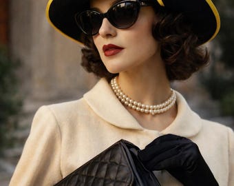 ヴィンテージ 1950年代 1960年代 帽子 黄色と黒のクロッシュスタイル ウールフェルト クチュール ステートメントハット サイズ 54cm / 21.3インチ