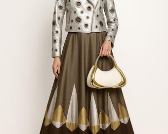 新品 モスキーノ 安くてシックなゴールド本革スカート フィッシュ