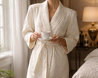 Rare Louis Féraud Vintage Quilted Robe 1980s – French Couture Luxury Loungewear Cream Unisex Dressing Gown