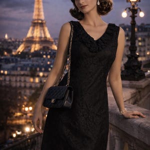 Vintage Black Lace Cocktail Dress 60s 70s Shift Dress Impressions de Paris Little Black Dress Sleeveless Party Dress EU 36 38 US 6 8
