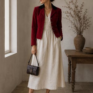 Handcrafted Vintage Angelika Böhm Burgundy Cord Jacket Velvet Collar German Heritage Cotton Blazer Quiet Luxury EU 40 US M