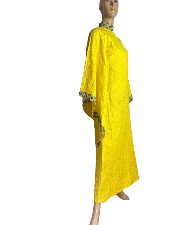 Maxi dress evening dress yellow lace cotton flutt… - image 6