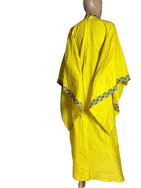Maxi dress evening dress yellow lace cotton flutt… - image 8