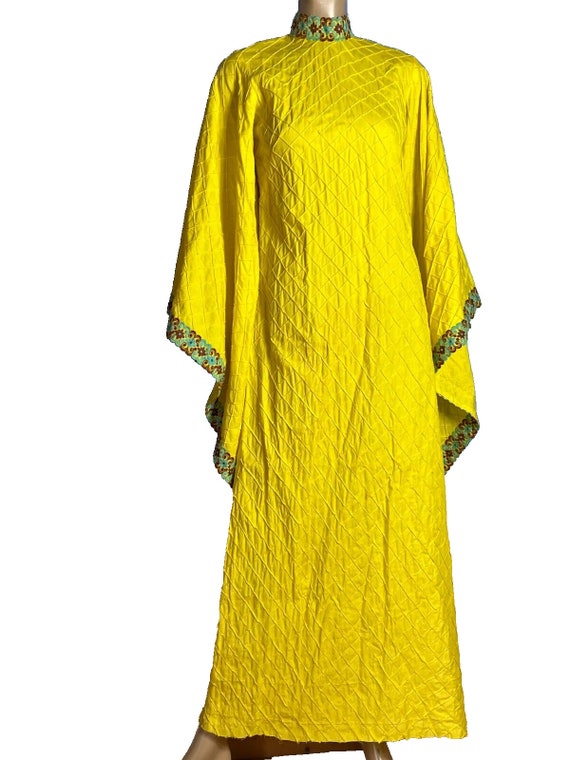 Maxi dress evening dress yellow lace cotton flutt… - image 3