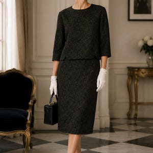 Vintage 1960-tals Cloqué Jacquard kjolkostym blommig rosa brokad Couture tvådelad EU 40 42 Mid Century Cocktail Ensemble US L