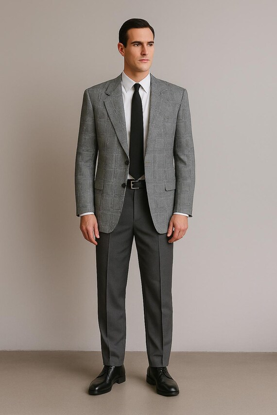 Yves saint Laurent テーラードジャケット YSL Jacket Silk Wool Yves Saint Laurent Men Checked Dandy Vintage