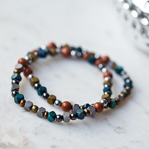Hematite and goldstone bracelet, dainty bracelet, multicolored bracelet, boho bracelet stack, gift for her, woman&#39;s bracelets