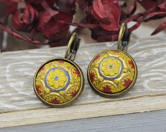 Earrings "Oriental Mosaic" bronze colored setting Ø 16 mm, mosaic hanging earrings