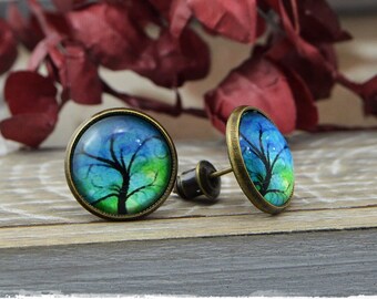 Earrings "little witch tree" Cabochon earrings in bronze, jewelry gifts