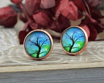 Earrings "little witch tree" Cabochon earrings in rose gold, jewelry gifts