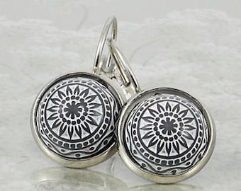 Stainless steel earrings "mosaic" in grey